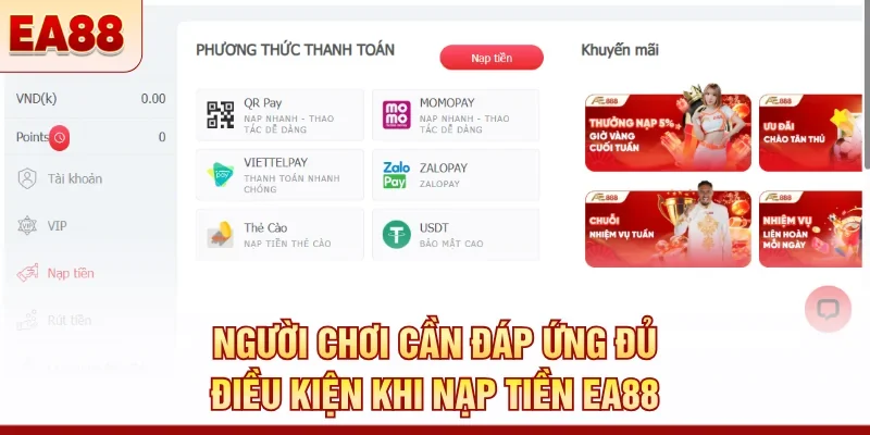 Nạp tiền EA88 an toàn – Thao tác đơn giản chỉ 1 phút